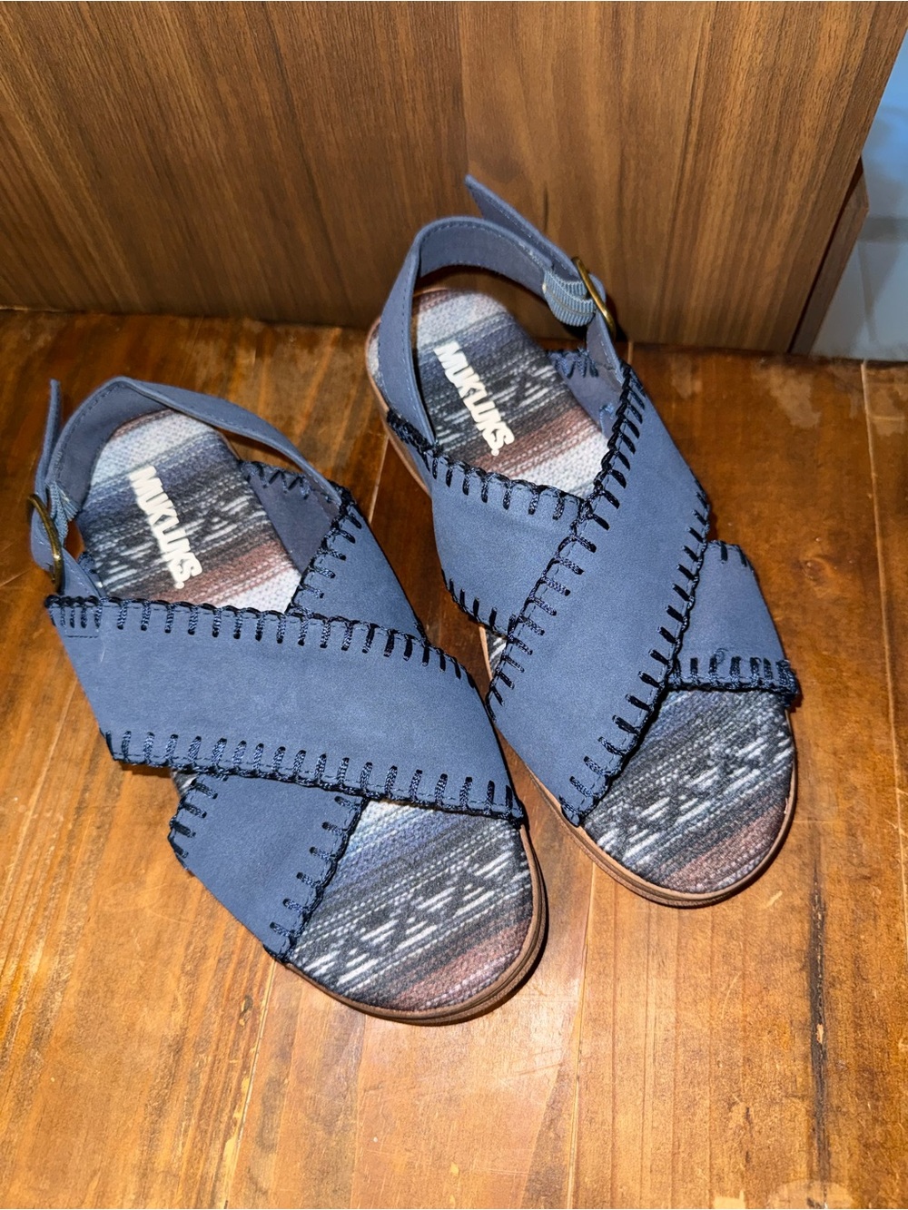 Muk Luks Navy Crisscross Slingback Sandals